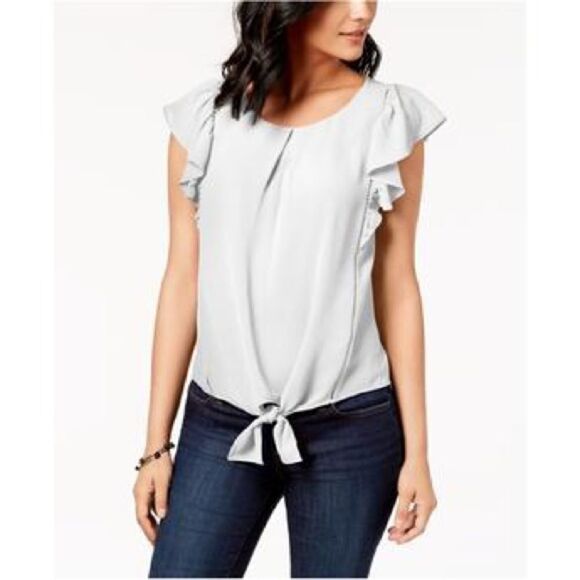 ✨Striped Navy & White Front Tie Blouse✨ - Picture 1 of 5